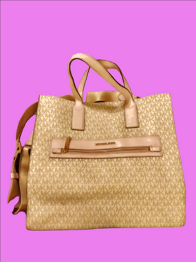 Michael Kors Cream Signature Tote with Pale Pink Trim